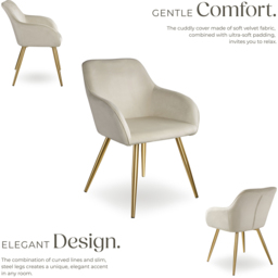 tectake Marilyn Set of 2 Cream and Gold Velvet Look Padded Accent Chairs - Size: Single - Wilko - thumbnail 7