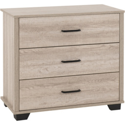 Seconique Oliver 3 Drawer Light Oak Effect Chest of Drawers - Brown - Wilko - thumbnail 3