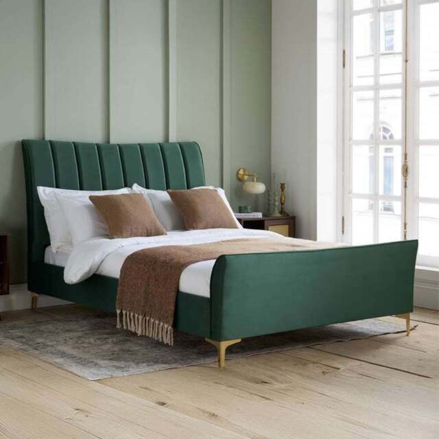 Clover Double Green Velvet Bed - Birlea - Wilko - image 1