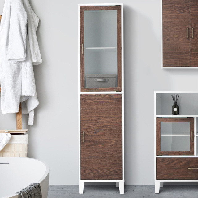 Teamson Home Tyler 2 Door Walnut and White Wooden Linen Tower Cabinet - Size: 166.4 x 38.1 x 33.0cm - Wilko - image 1