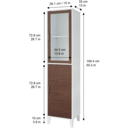 Teamson Home Tyler 2 Door Walnut and White Wooden Linen Tower Cabinet - Size: 166.4 x 38.1 x 33.0cm - Wilko - thumbnail 7