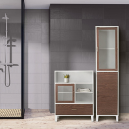 Teamson Home Tyler 2 Door Walnut and White Wooden Linen Tower Cabinet - Size: 166.4 x 38.1 x 33.0cm - Wilko - thumbnail 6