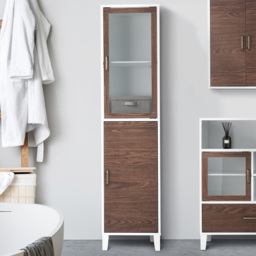Teamson Home Tyler 2 Door Walnut and White Wooden Linen Tower Cabinet - Size: 166.4 x 38.1 x 33.0cm - Wilko