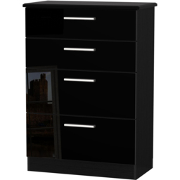 Crowndale Knightsbridge 4 Drawer Black Gloss and Black Deep Chest of Drawers Ready Assembled - Black Gloss & Black - Wilko - thumbnail 3