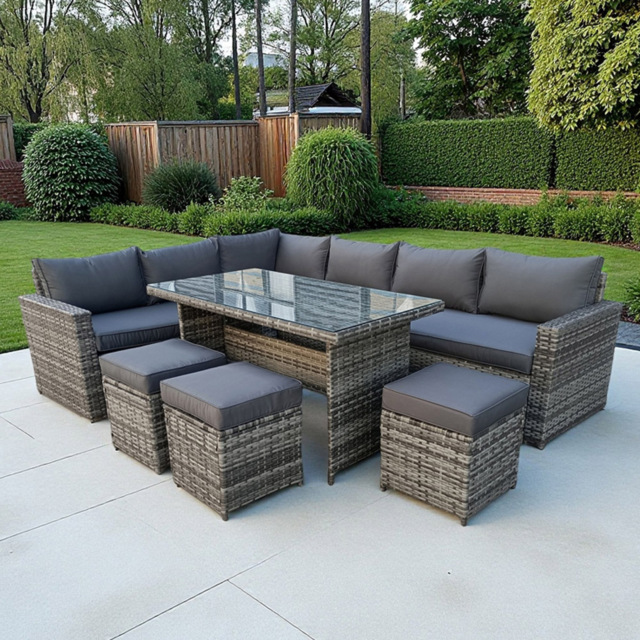 Outdoor Living The Tarporley Rattan 9 Seater Corner Dining Set Grey - Wilko - image 1
