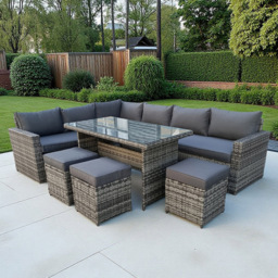 Outdoor Living The Tarporley Rattan 9 Seater Corner Dining Set Grey - Wilko - thumbnail 1