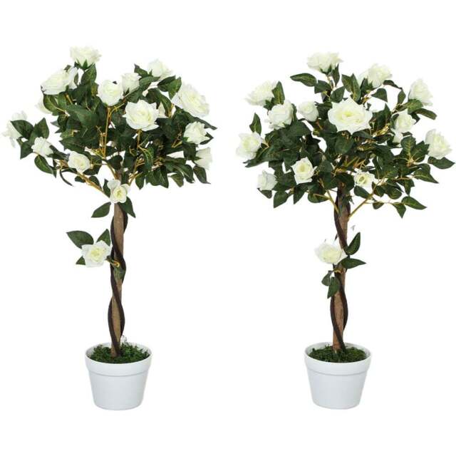 Portland White Rose Artificial Tree in Pot 90cm 2 Pack - Size: 90 x 18 x 18cm - Wilko - image 1