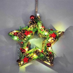 Shatchi Warm White LED Twig Star Shape Wreath Red 35cm - Size: 35 x 15 x 6cm - Multi - Wilko - thumbnail 4