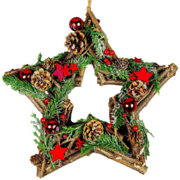 Shatchi Warm White LED Twig Star Shape Wreath Red 35cm - Size: 35 x 15 x 6cm - Multi - Wilko