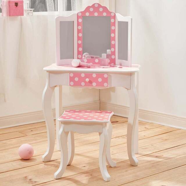 Teamson Kids Fashion Pink and White Polka Dot Prints Gisele Play Vanity Set - Size: 99.7 x 29.8 x 59.7cm - Wilko - image 1