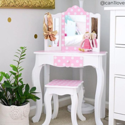 Teamson Kids Fashion Pink and White Polka Dot Prints Gisele Play Vanity Set - Size: 99.7 x 29.8 x 59.7cm - Wilko - thumbnail 6