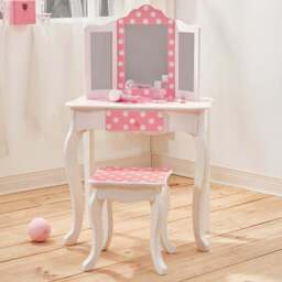 Teamson Kids Fashion Pink and White Polka Dot Prints Gisele Play Vanity Set - Size: 99.7 x 29.8 x 59.7cm - Wilko