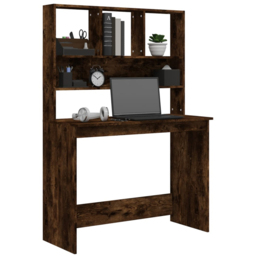 vidaXL 4 Shelf Computer Desk Smoked Oak - Size: 148 x 102 x 45cm - Brown - Wilko - thumbnail 4