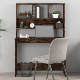 vidaXL 4 Shelf Computer Desk Smoked Oak - Size: 148 x 102 x 45cm - Brown - Wilko - thumbnail 1