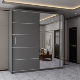 Sliding Wardrobes 4U 2 Sliding Door Grey Modern Single Side Mirrored Wardrobe 150cm - Size: 2 Door - Wilko - thumbnail 4