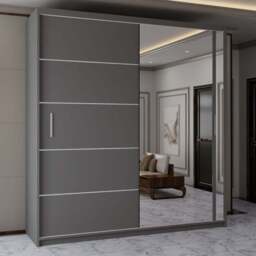 Sliding Wardrobes 4U 2 Sliding Door Grey Modern Single Side Mirrored Wardrobe 150cm - Size: 2 Door - Wilko - thumbnail 1