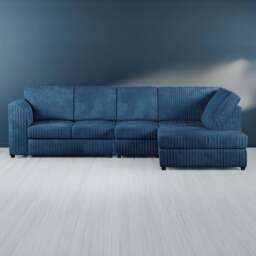 Luxor 4 Seater Marine Blue Jumbo Cord Right Hand Facing Full Back L Shaped Corner Sofa Set - Wilko - thumbnail 1