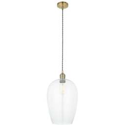 Merano Livorno Clear Glass Antique Brass Plate Large Pendant Ceiling Lamp - Size: 25 x 25 x 167.5cm - Brown - Wilko