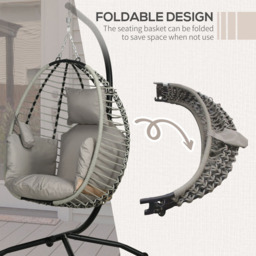Outsunny Grey and Black Foldable Egg Chair with Cushion - Size: 113 x 70 x 22cm - Wilko - thumbnail 7