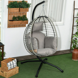 Outsunny Grey and Black Foldable Egg Chair with Cushion - Size: 113 x 70 x 22cm - Wilko