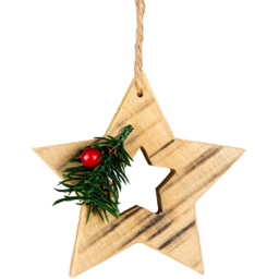 Shatchi Star Wooden Craft Hanging Christmas Decoration - Size: 120 x 120 x 15cm - Brown - Wilko - thumbnail 1