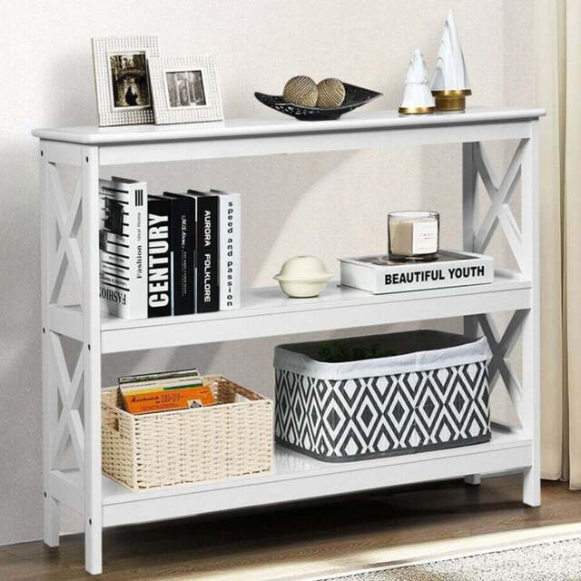 Costway 2 Shelf White Industrial Console Table - Size: 112 x 39 x 14cm - Wilko - image 1