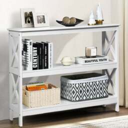 Costway 2 Shelf White Industrial Console Table - Size: 112 x 39 x 14cm - Wilko
