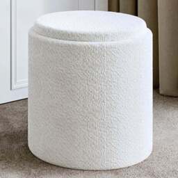 CARME Home Hailey Ivory Bouclé Storage Stool - Size: 45 x 43 x 42cm - White - Wilko - thumbnail 1