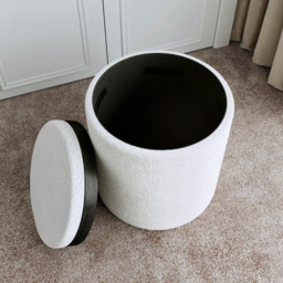 CARME Home Hailey Ivory Bouclé Storage Stool - Size: 45 x 43 x 42cm - White - Wilko - thumbnail 6