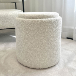 CARME Home Hailey Ivory Bouclé Storage Stool - Size: 45 x 43 x 42cm - White - Wilko - thumbnail 7