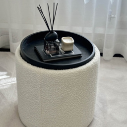 CARME Home Hailey Ivory Bouclé Storage Stool - Size: 45 x 43 x 42cm - White - Wilko - thumbnail 4