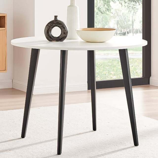 Furniturebox Kimmi Round Dining Table White and Black - Size: 4 Seater - Wilko - image 1