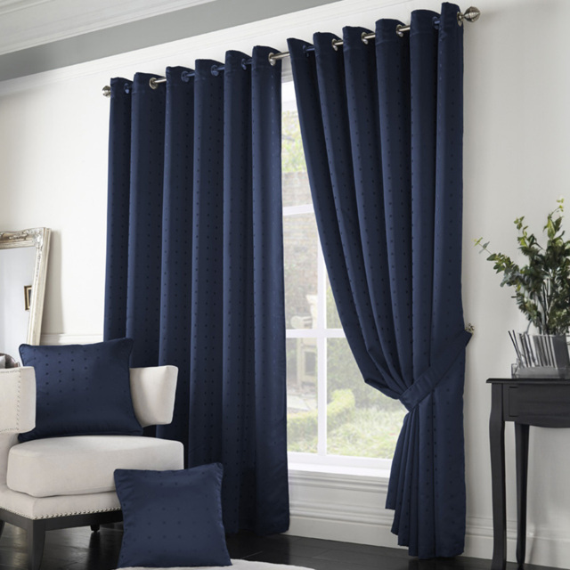 Alan Symonds Madison Navy Ring Top Curtain 168 x 137cm - Size: W 168 x D 137cm - Blue - Wilko - image 1