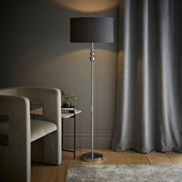 ValueLights Marissa Reni Charcoal Grey Shade and Chrome Ball LED Floor Lamp - Size: 145 x 45 x 45cm - Silver - Wilko - thumbnail 3