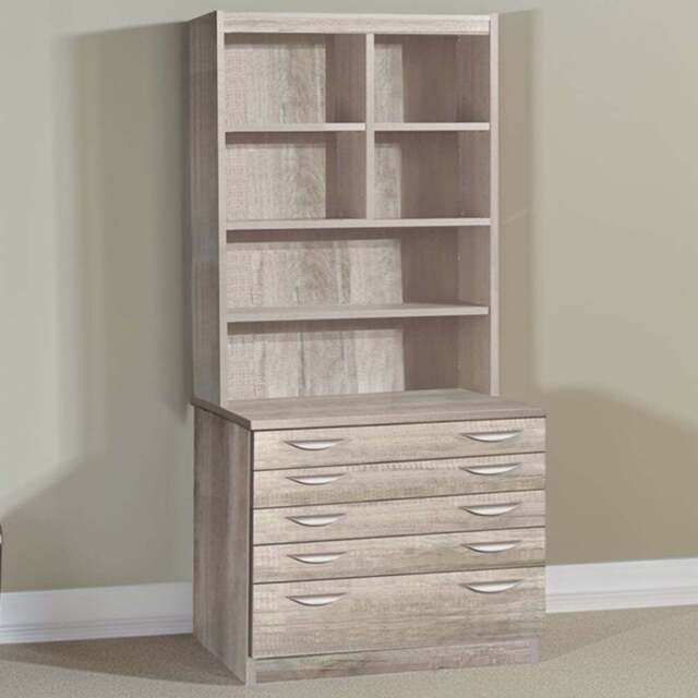 R White Cabinets 5 Drawer 6 Shelf A2 Plan Grey Chest of Drawers with Hutch - Wilko - image 1