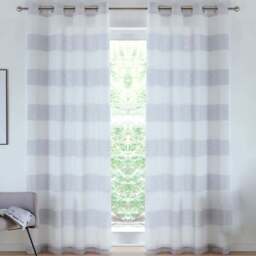Tyrone Textiles Santorini Grey Linen Look Striped Eyelet Voile Panel Curtains 140 x 229cm - Size: W 140 x D 229cm - Wilko