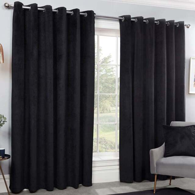 Divante Vermont Black Velvet Blackout Curtains 168 x 137cm - Size: W 168 x D 137cm - Wilko - image 1