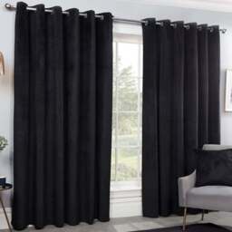 Divante Vermont Black Velvet Blackout Curtains 168 x 137cm - Size: W 168 x D 137cm - Wilko