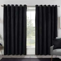 Divante Vermont Black Velvet Blackout Curtains 168 x 137cm - Size: W 168 x D 137cm - Wilko - thumbnail 3