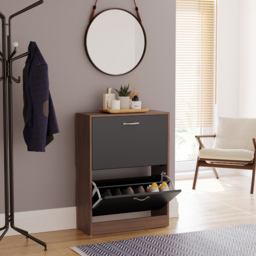 VIDA DESIGNS Walnut and Black 2 Drawer Shoe Cabinet - Size: 80 x 60 x 24cm - Multi - Wilko - thumbnail 5