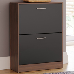 VIDA DESIGNS Walnut and Black 2 Drawer Shoe Cabinet - Size: 80 x 60 x 24cm - Multi - Wilko - thumbnail 1