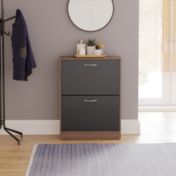 VIDA DESIGNS Walnut and Black 2 Drawer Shoe Cabinet - Size: 80 x 60 x 24cm - Multi - Wilko - thumbnail 4