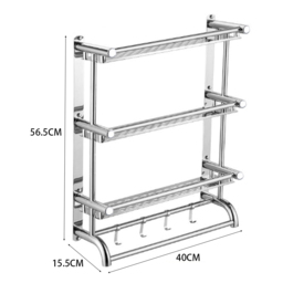 Living and Home 3-Tier Silver Stainless Steel Wall Mounted Bathroom Towel Rail with Shelf and Hooks - Size: 2 Tier - Wilko - thumbnail 7