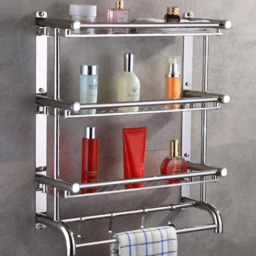 Living and Home 3-Tier Silver Stainless Steel Wall Mounted Bathroom Towel Rail with Shelf and Hooks - Size: 2 Tier - Wilko - thumbnail 3