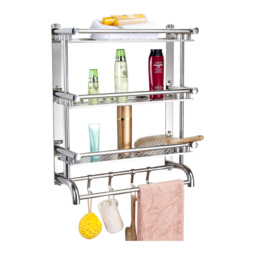 Living and Home 3-Tier Silver Stainless Steel Wall Mounted Bathroom Towel Rail with Shelf and Hooks - Size: 2 Tier - Wilko - thumbnail 4