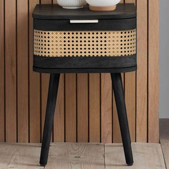Birlea Noah Single Drawer Black Rattan Bedside Table - Wilko - image 1