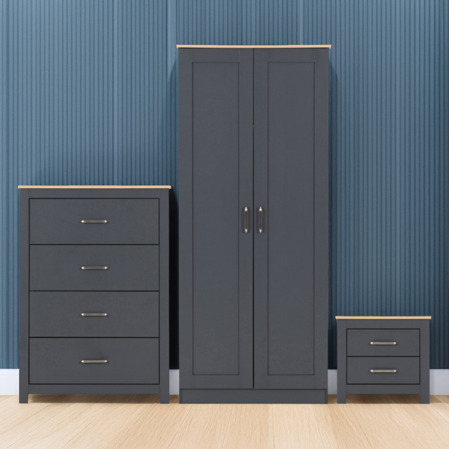 Seconique Portland Grey and Oak Effect 3 Piece Bedroom Furniture Set - Wilko