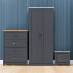 Seconique Portland Grey and Oak Effect 3 Piece Bedroom Furniture Set - Wilko - thumbnail 1