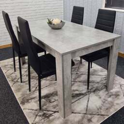 Kosy Koala 4 Seater Faux Leather Dining Set Stone Grey Effect and Black - Size: 96 x 40 x 40cm - Portland - Wilko
