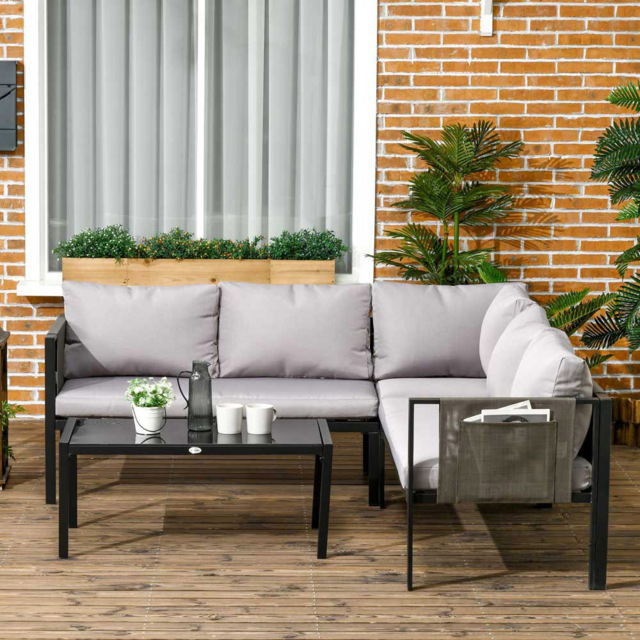 Outsunny 4pc Garden Furniture Set Grey - Size: 4 Seater - Wilko - image 1
